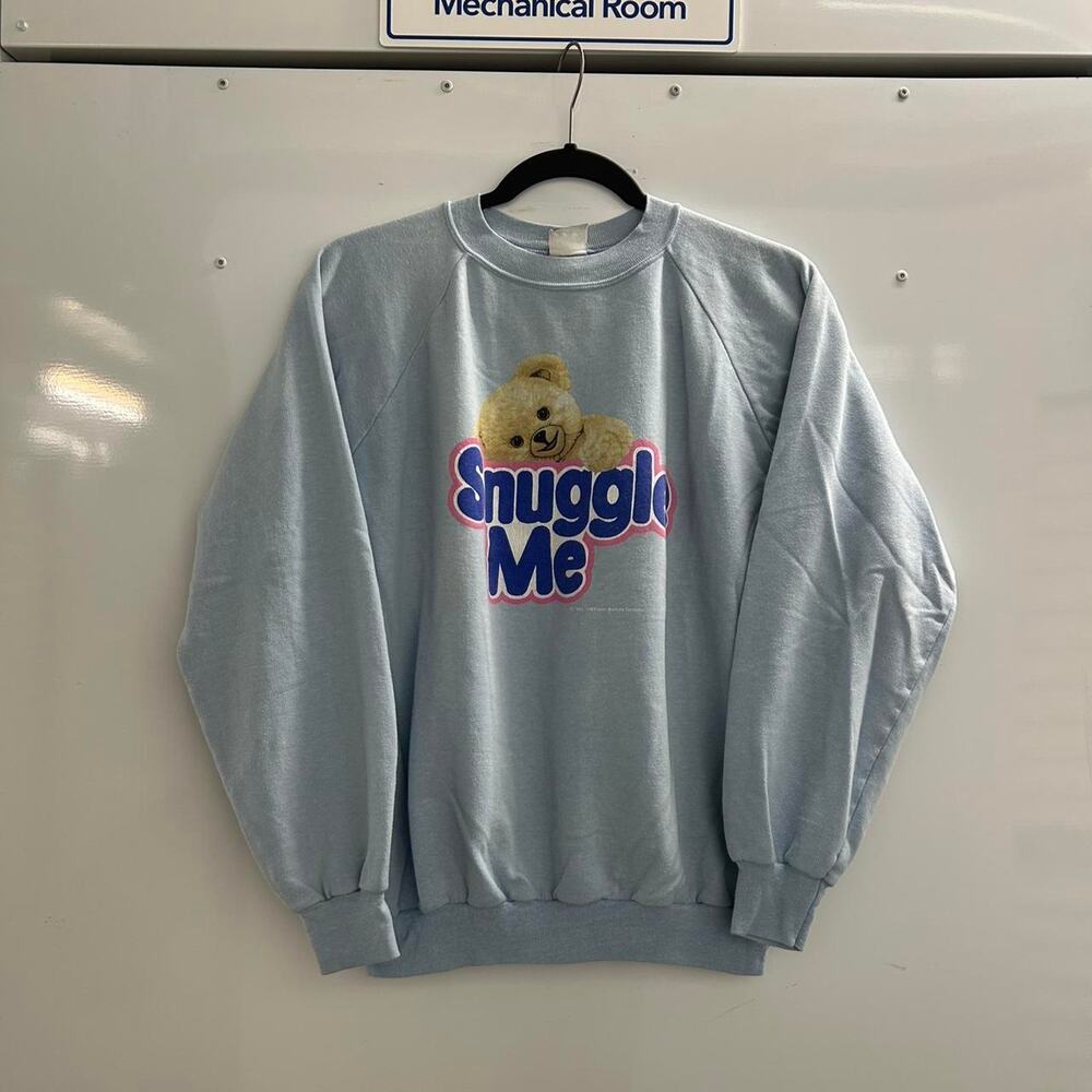 VTG 1980s blue crewneck sweatshirt with Snuggle Me laundry Bear graphic